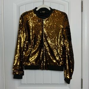 G by Guess Gold Sequin Bomber Jacket